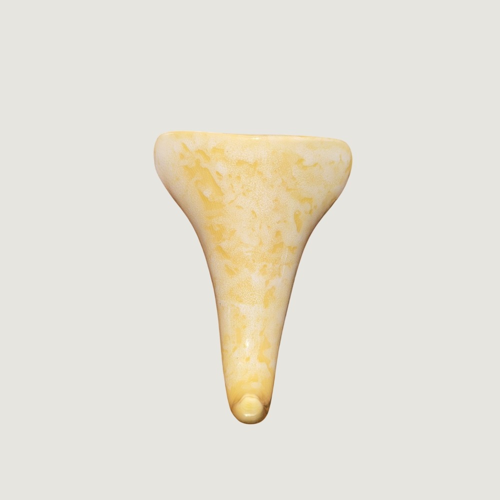 Vintage McCoy USA 73 Cornucopia Wall Pocket Vase Yellow White Mottled Glaze
